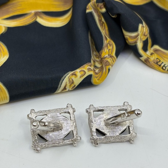 Vintage 70’s silver faux bois and onyx cuff links - Picture 5 of 5